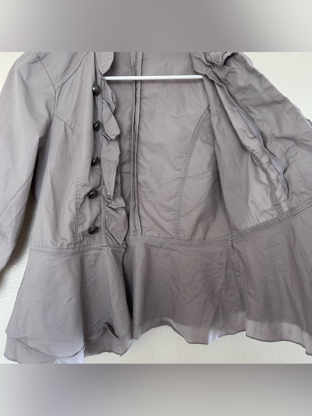 NWOT Small Buckle Stoosh Gray Blazer 100% Cotton Vintage 90s Y2K Ruffle Ruched - Picture 4 of 7